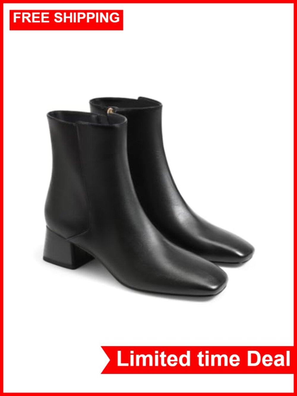Coutgo Womens Ankle Boots Faux Leather Chunky Low Heel Square Toe Booties